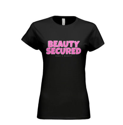 Pink Beauty Secured Black T-Shirt
